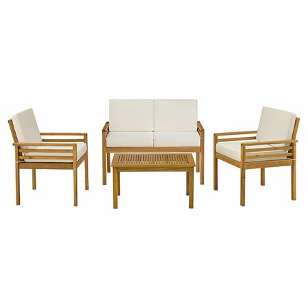 ALATERRE FURNITURE Okemo Weather-Resistant Acacia Wood Outdoor 4pc Patio Set - Couch, Chairs, Table, Cream Cushions ANOK030213ANO